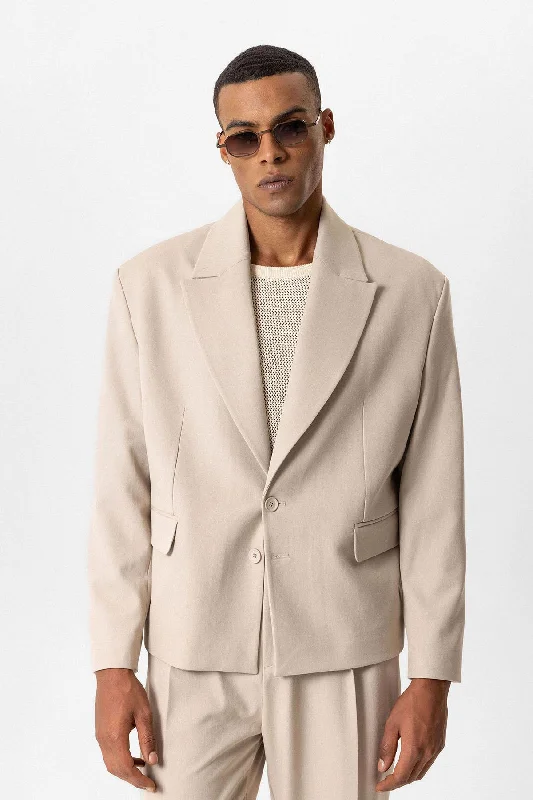 Beige Crop Fit Men's Blazer Jacket - Wessi