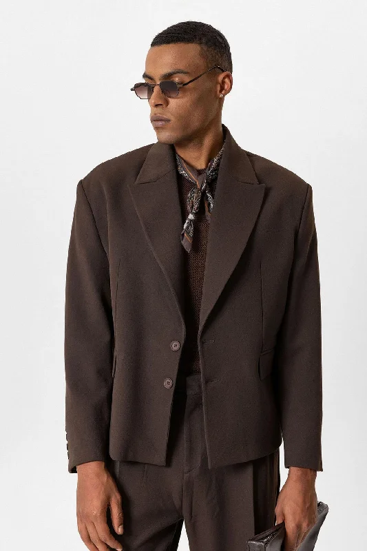 Dark Brown Crop Fit Men's Blazer Jacket - Wessi