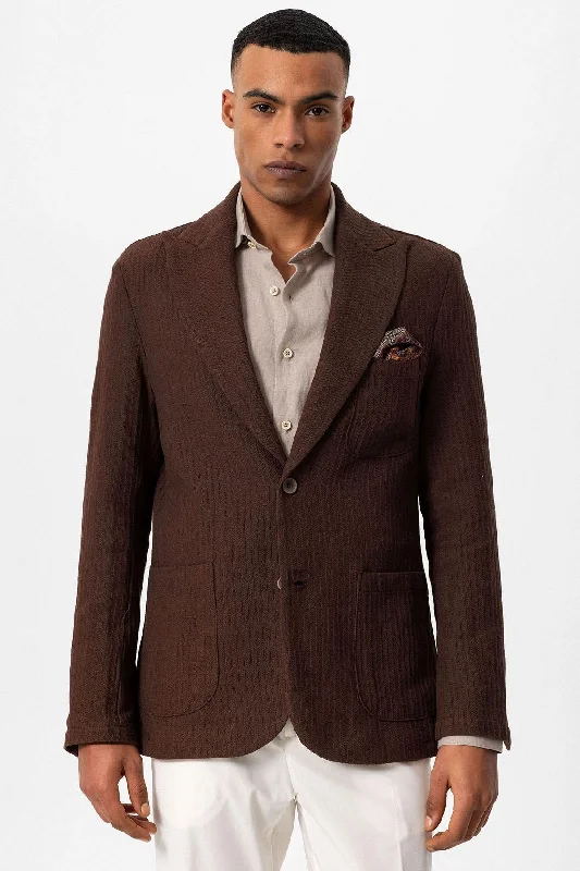 Men's Brown Pocketed Plain Blazer Jacket - Wessi