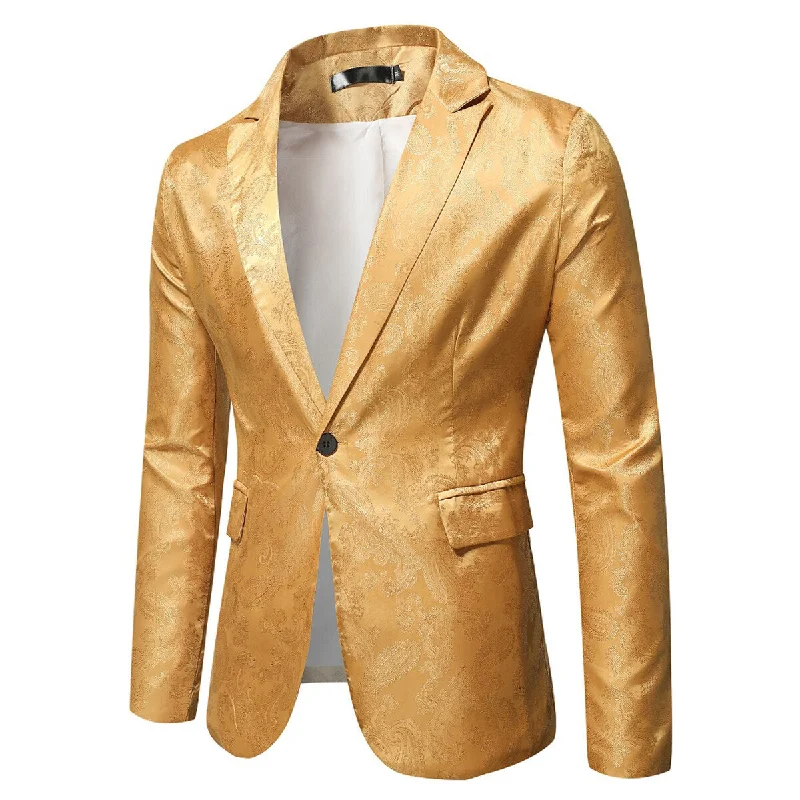 Men's Casual Comfortable Daily Lapel Printed Blazer Gold