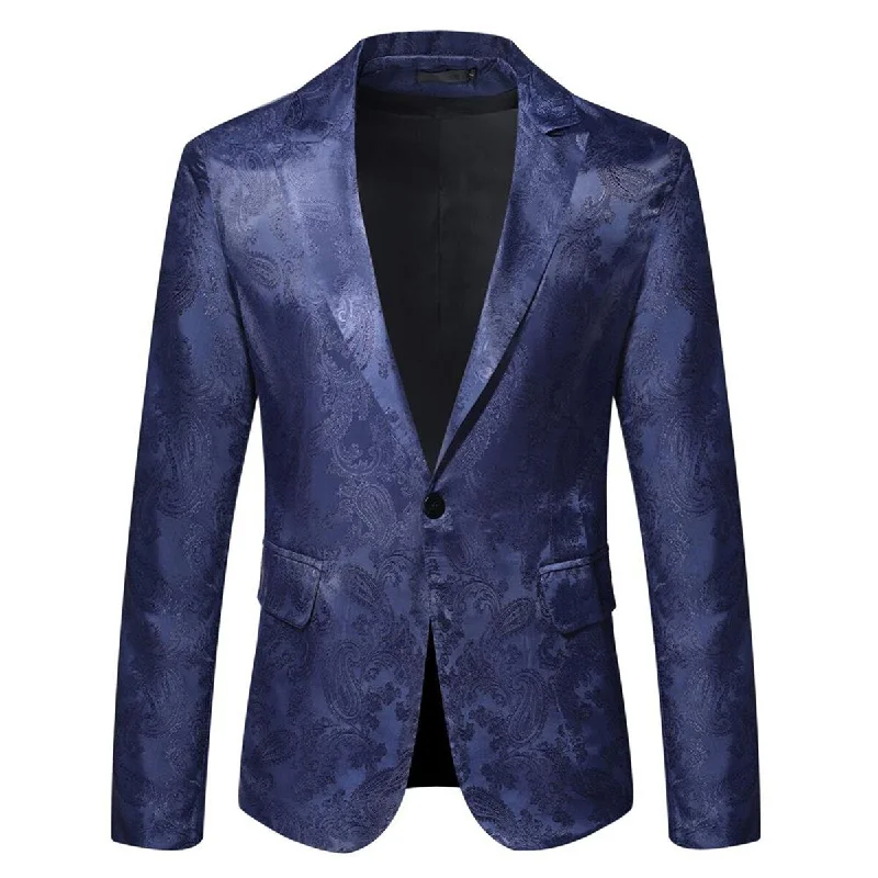 Men's Casual Comfortable Daily Lapel Printed Blazer Navy