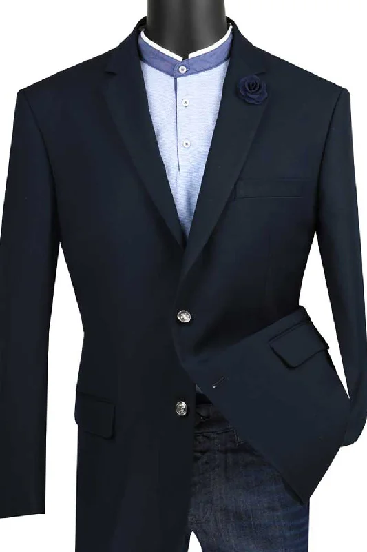 Mens Classic Fit 2 Button Dress Blazer Sport Jacket in Navy Blue