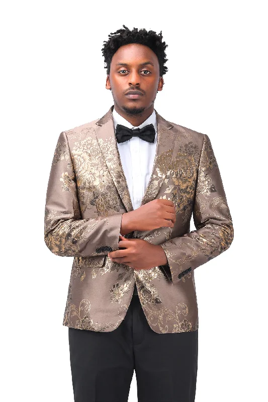 Men's Floral Suit Jacket Printed Blazer Gold