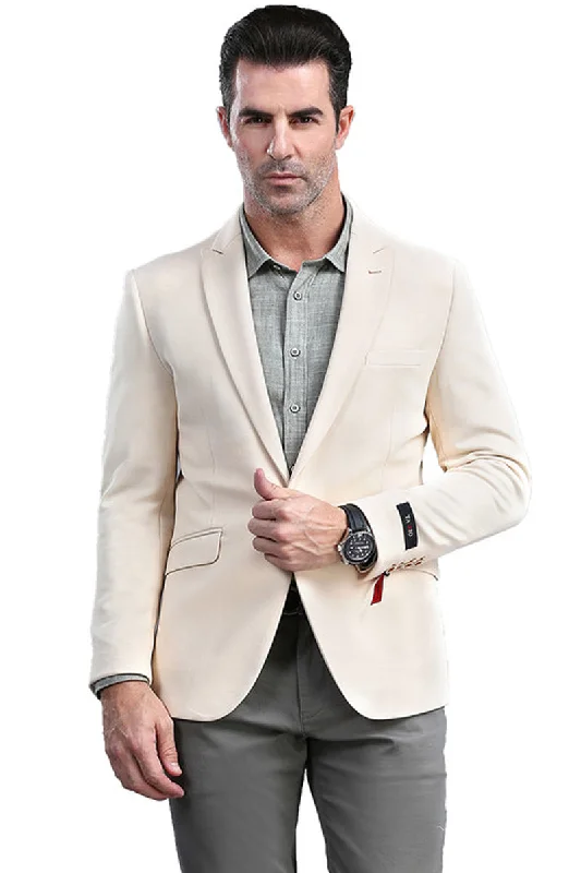 Men's One Button Peak Lapel Skinny Fit Blazer in Tan