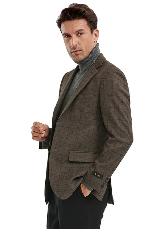 Men's Slim Fit 2 Button Sport Coat Blazer in Bronze Mini Window Pane