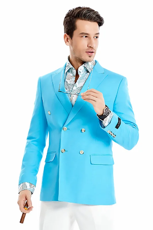 Men's Slim Fit Double Breasted Summer Blazer in Sky Blue