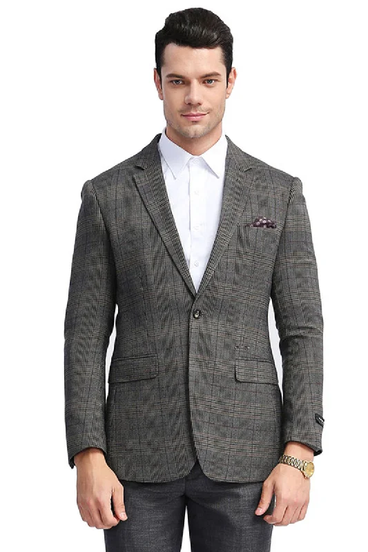 Men's Slim Fit Two Button Glen Plaid Sport Coat in Charcoal Grey