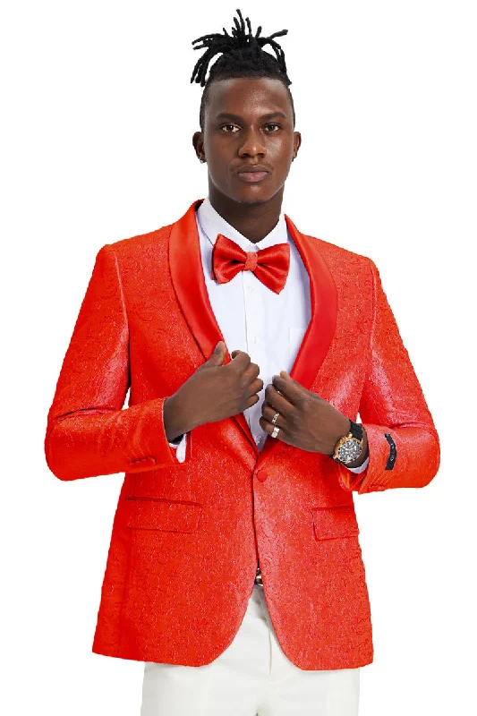 Men's Slim Fit Wedding & Prom Tonal Paisley Tuxedo Jacket in Red