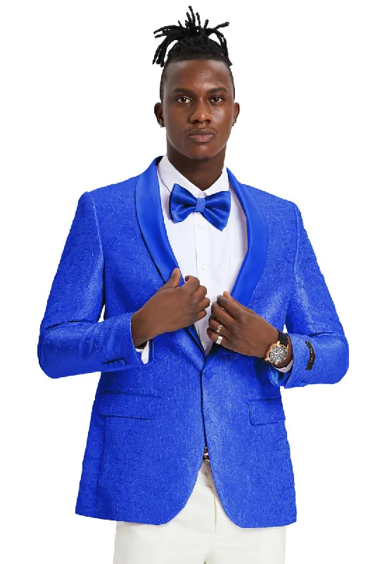 Men's Slim Fit Wedding & Prom Tonal Paisley Tuxedo Jacket in Royal Blue