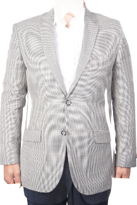 Men's Two Button Classic Houndstooth Plaid Sport Coat in Black/White