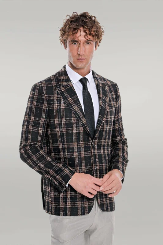 Plaid Slim Fit Black Men Blazer - Wessi