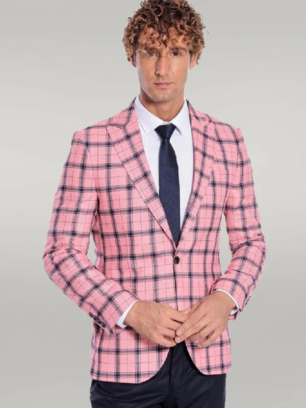 Plaid Slim Fit Pink Men Blazer - Wessi