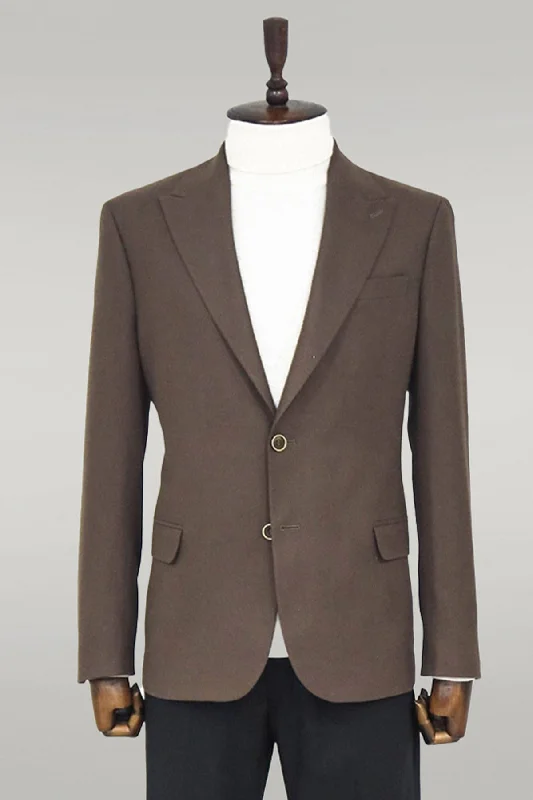 Plain Slim Fit Sport Brown Men Blazer - Wessi