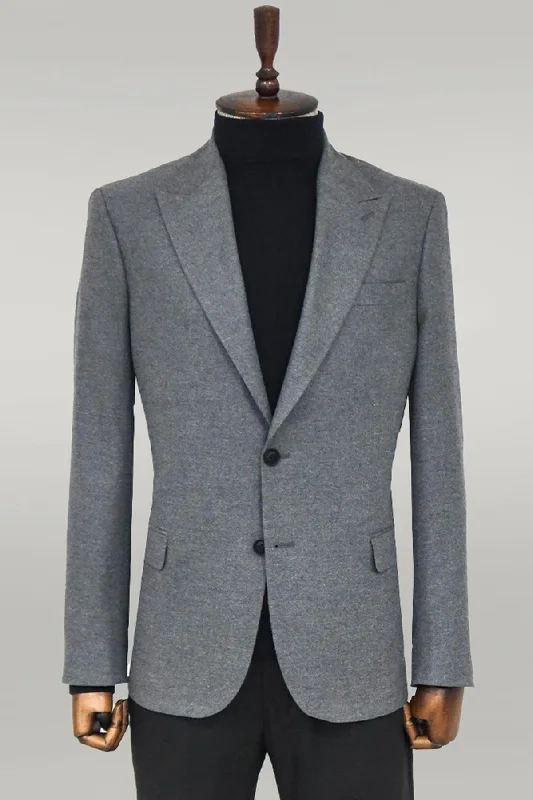 Plain Slim Fit Sport Grey Men Blazer - Wessi