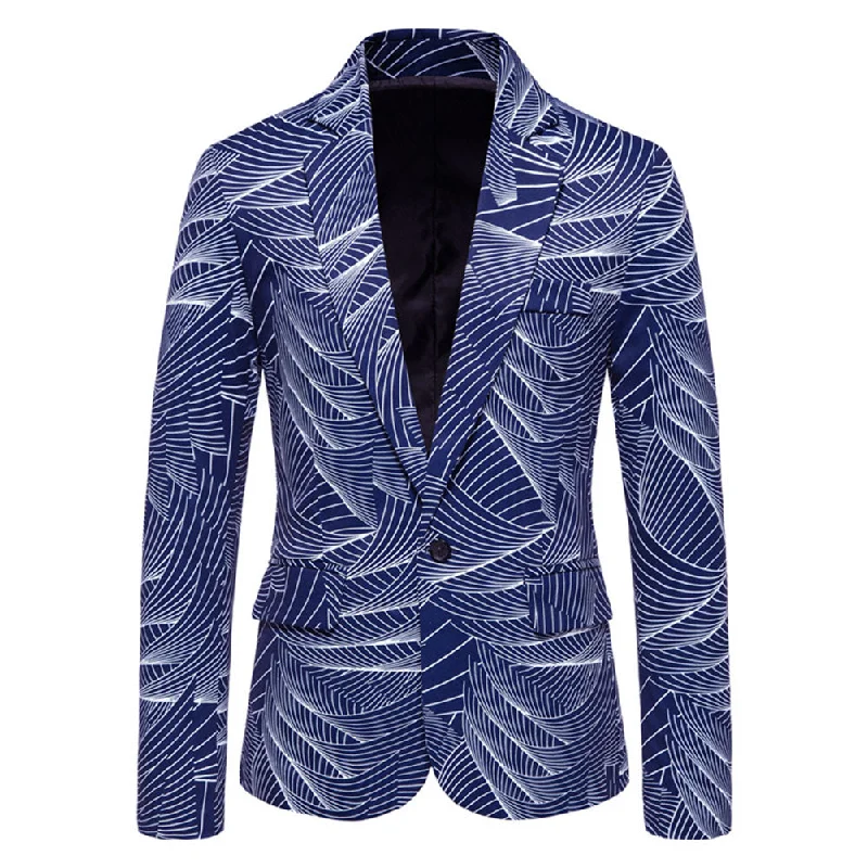 Printed One Button Single-breasted Blazer Blue