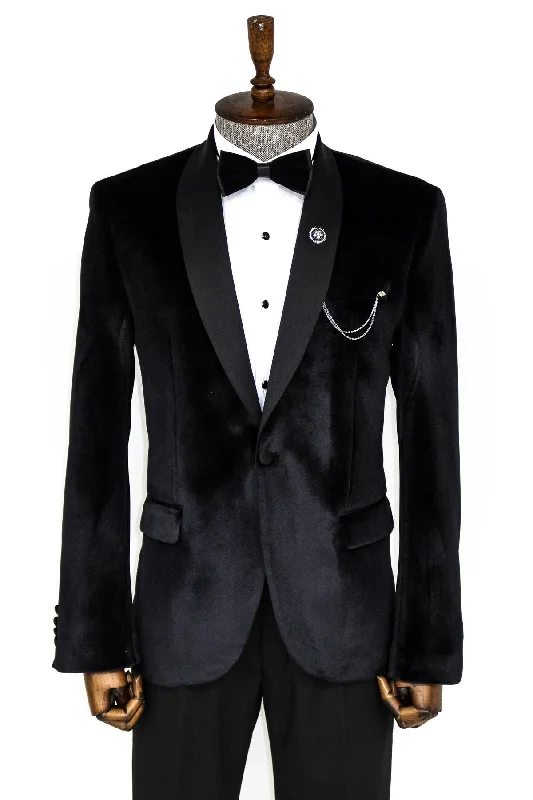 Shawl Lapel Velvet Black Men Tuxedo Blazer - Wessi