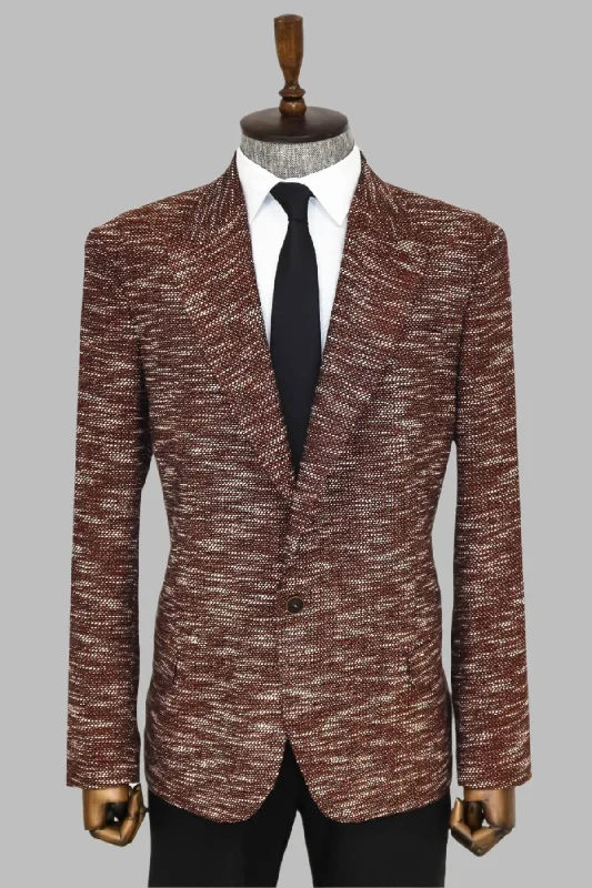 Slim Fit Patterned Sport Brown Men Blazer - Wessi