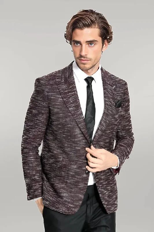 Slim Fit Patterned Sport Burgundy Men Blazer - Wessi