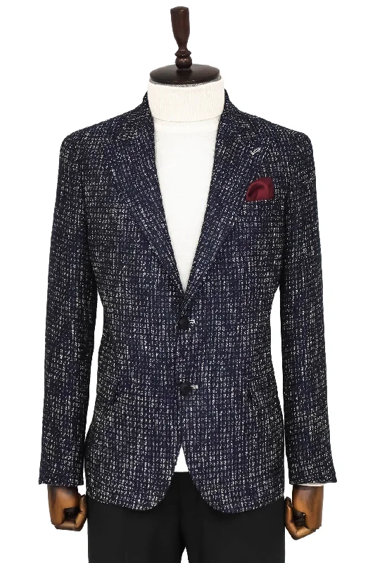 Slim Fit Patterned Sport Navy Blue Men Blazer - Wessi