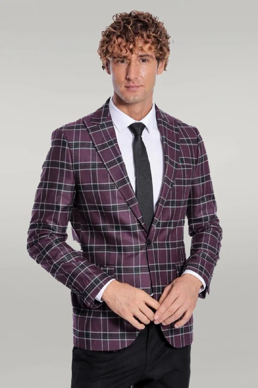 Slim Fit Peak Lapel Purple Men Blazer - Wessi