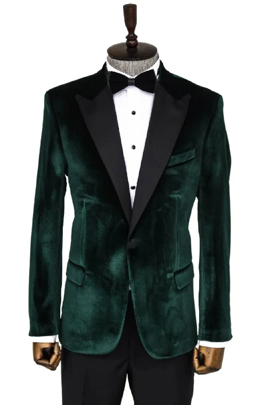 Slim Fit Peak Lapel Velvet Dark Green Men Tuxedo Jacket - Wessi