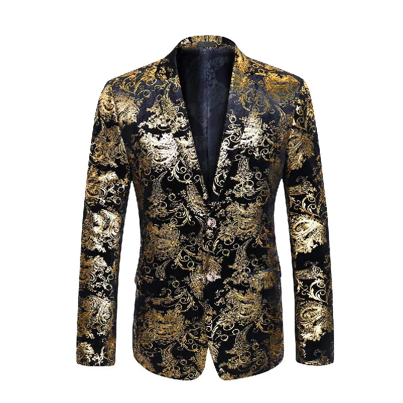 Stylish Gold Blazer Dress Floral Blazer