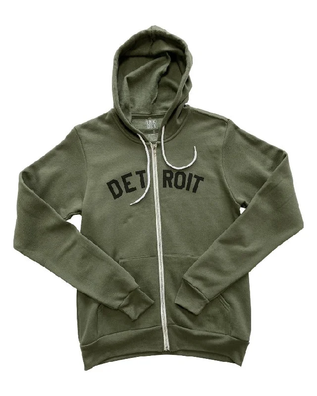 Ink Detroit Full Zip Hooded Sweatshirt - Military Green