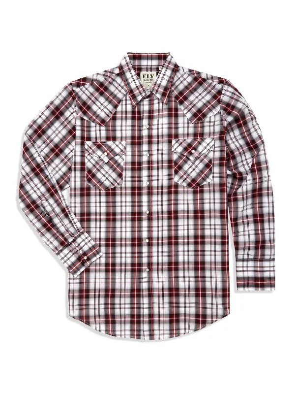 Ely and Walker Mens Plaid Snap Red Poly/Cotton L/S Shirt