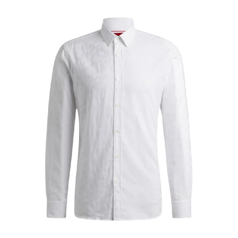 Extra-slim-fit cotton shirt with jacquard-woven pattern