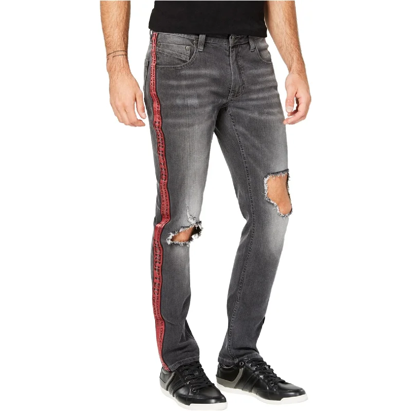 I-N-C Mens Ripped Side Stripe Skinny Fit Jeans