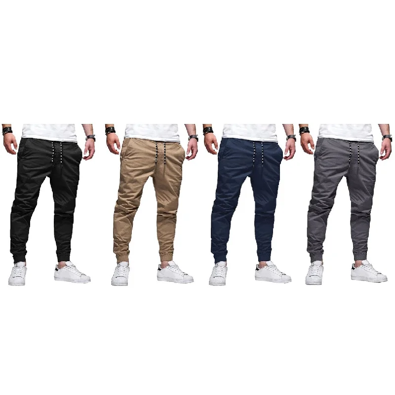 Mens Chino Joggers Pants Slim Fit Stretch Twill Casual Trousers Elastic Waistband