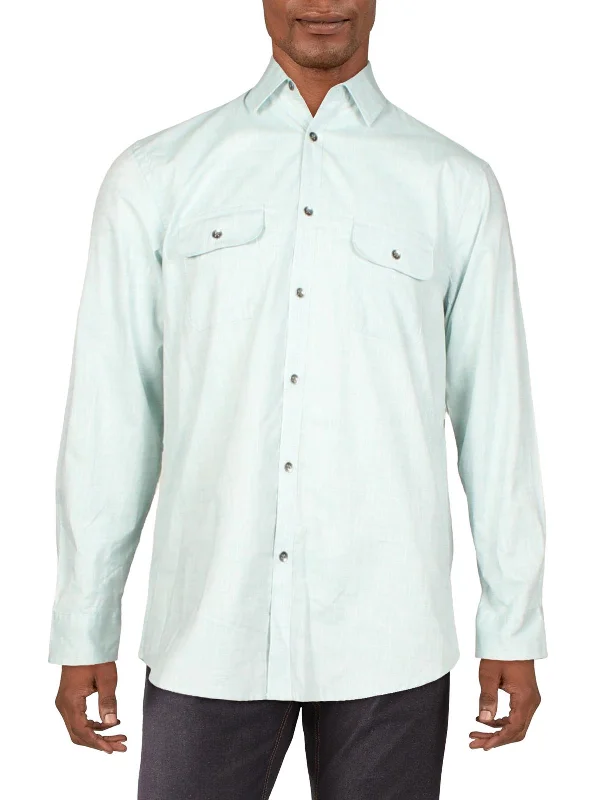 Mens Heathered Point-Collar Button-Down Shirt