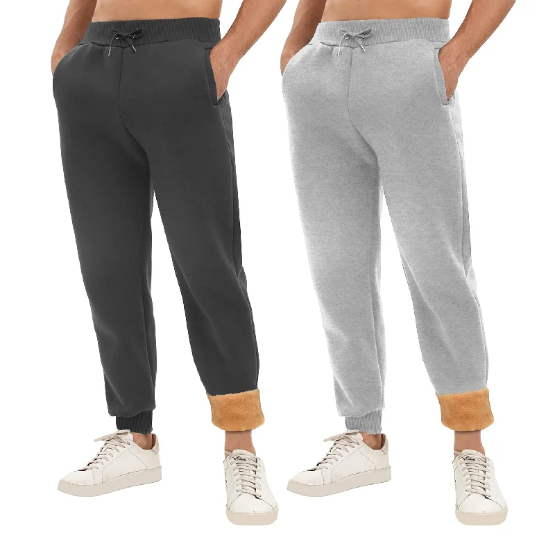 Mens Winter Sherpa Jogger Track Pants 2Pack Thick Lined With Pockets