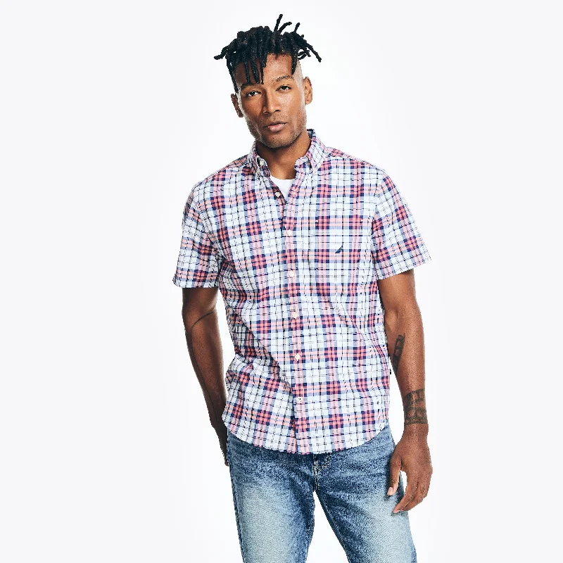 Nautica Mens Plaid Poplin Short-Sleeve Shirt