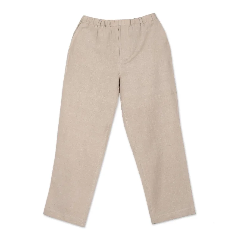 Novica Handmade Center Stage In Beige Mens Linen-Blend Pants