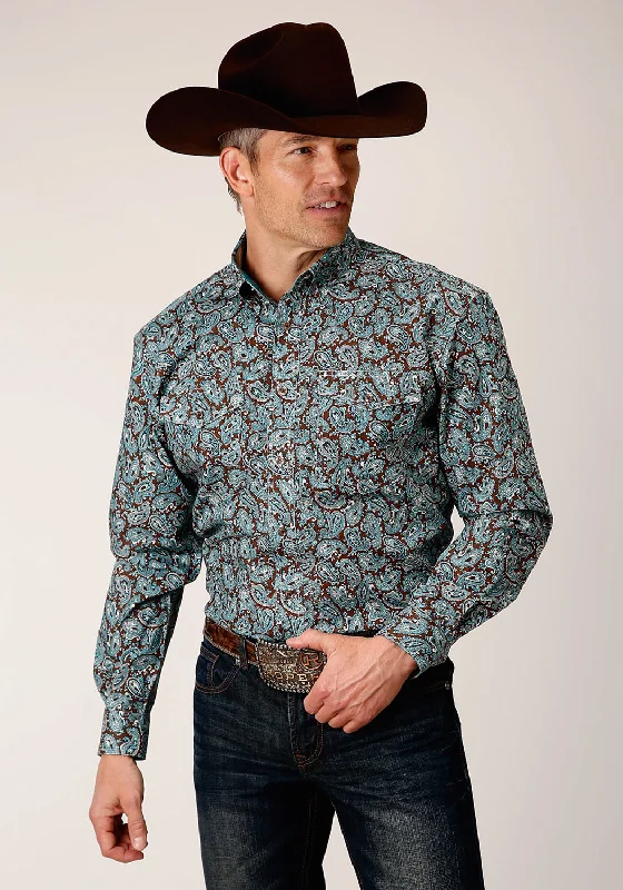 Roper Mens Mine Paisley Turquoise 100% Cotton L/S Shirt