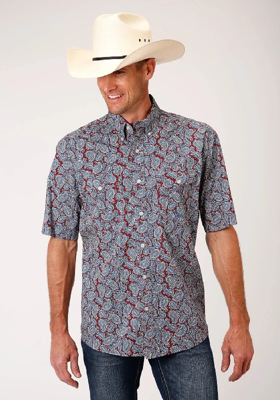 Roper Mens Wine 100% Cotton Liberty Paisley BD S/S Btn Shirt