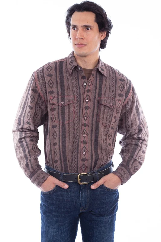 Scully Mens Brown 100% Cotton Diamond Stripe L/S Shirt