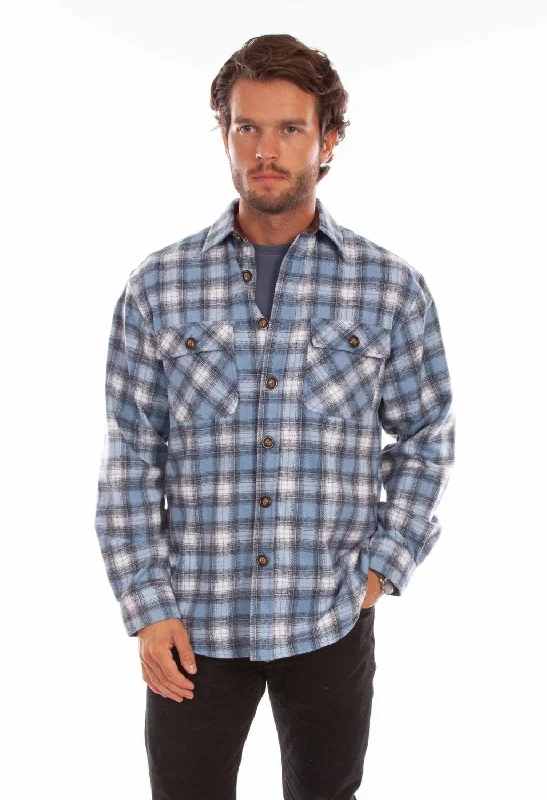 Scully Mens Slate Blue/Black Wool Blend Plaid L/S Shirt