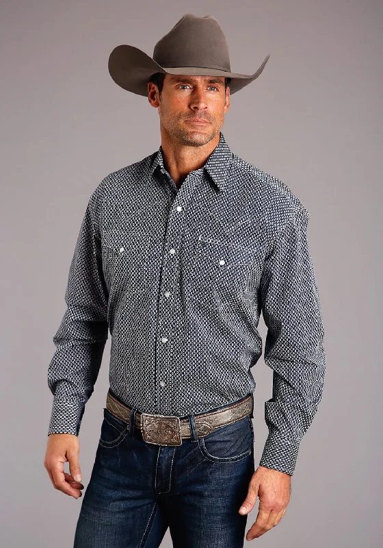 Stetson Mens Blue 100% Cotton Diamond Geo L/S Shirt