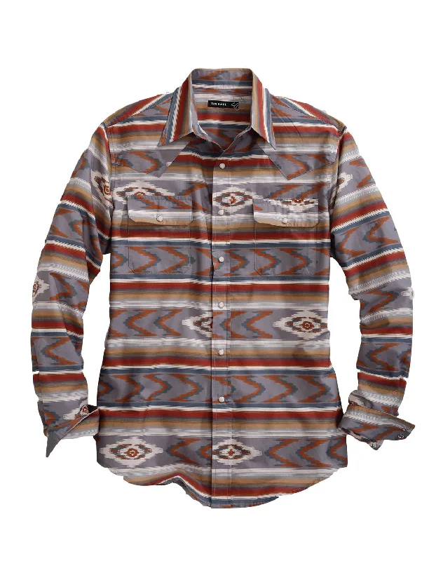 Tin Haul Mens Grey 100% Cotton Arrowhead Serape L/S Shirt