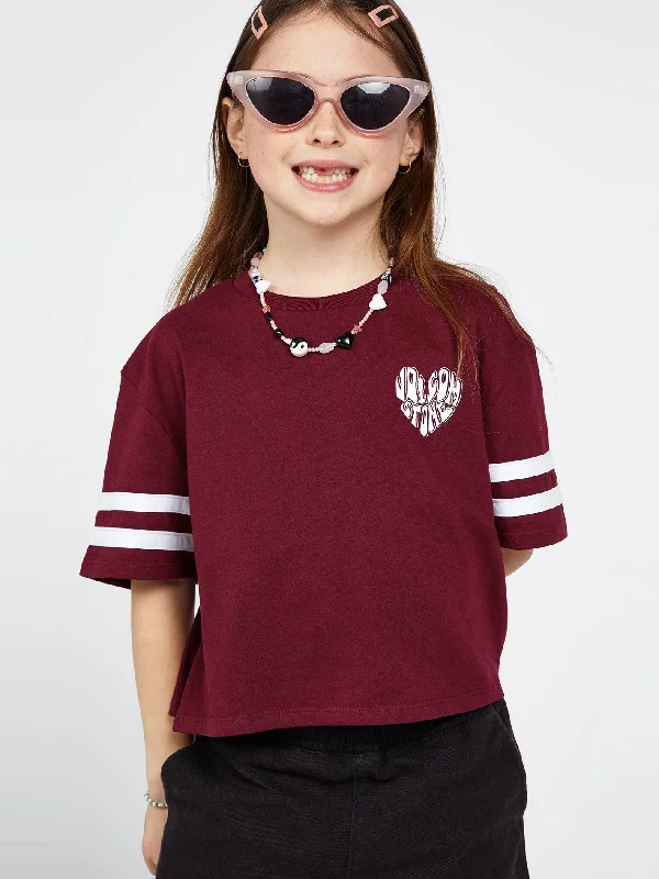 Girls Truly Stoked Short Sleeve Tee - Burgundy