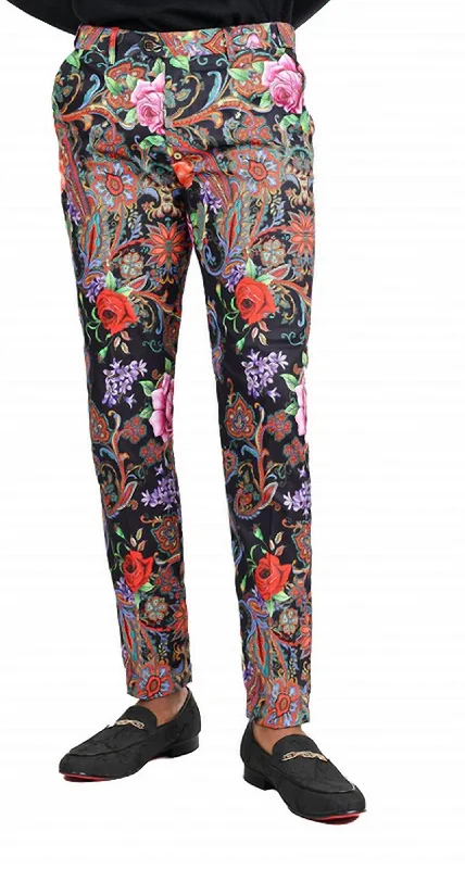 Men's Floral Pants In Black